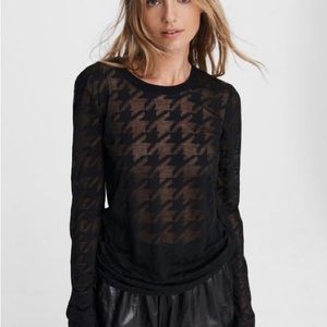 Rag and Bone Valencia Houndstooth Sheer Jersey Long Sleeve Top T-Shirt S fits XS